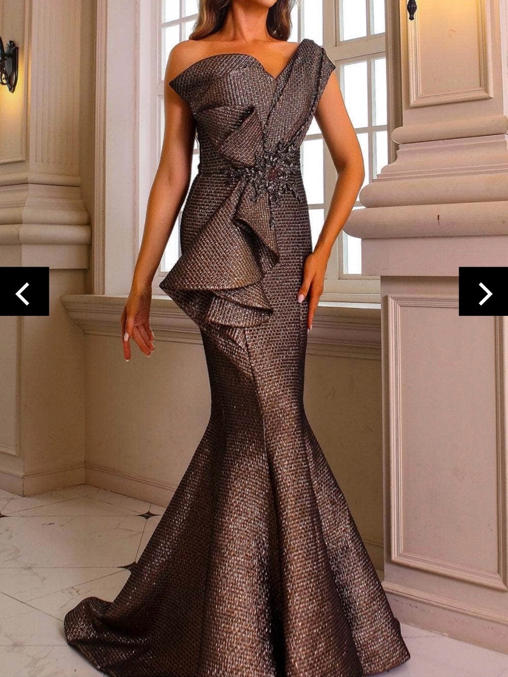 Elegant Bronze One-Shoulder Mermaid Evening Dress